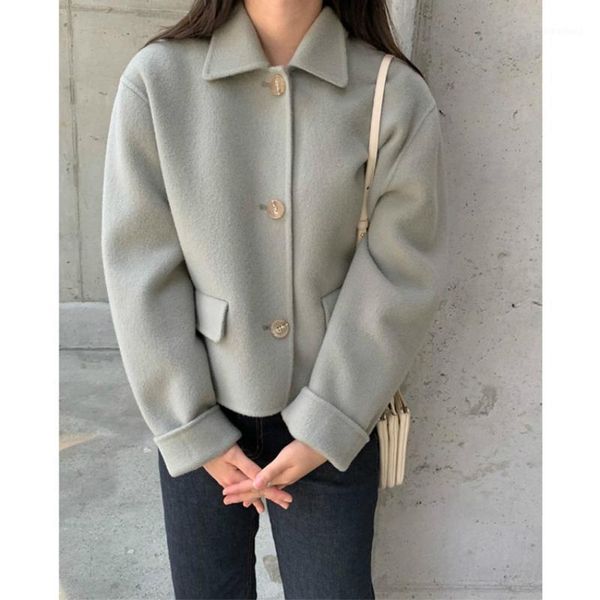 women's wool & blends 2021 autumn korea casual short double sided woolen overcoat women's single breasted loose solid color 90% co, Black
women's wool & blends 2021 autumn korea casual short double sided woolen overcoat women's single breasted loose solid color 90% co, Black