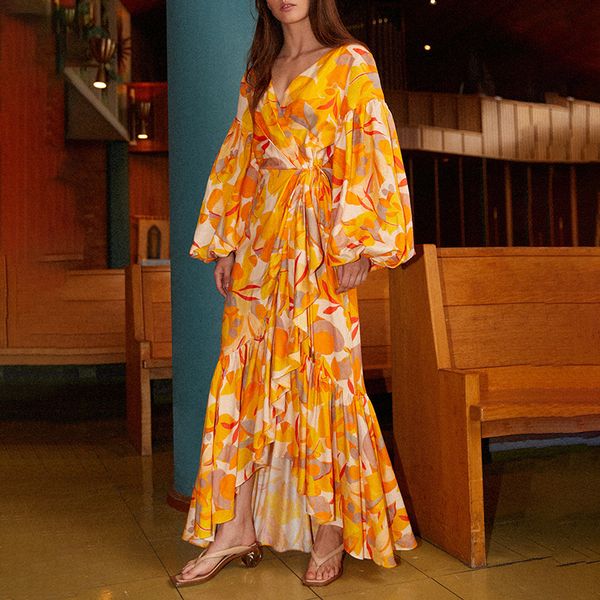 1 15 2020 brand same style dress v neck long sleeve flora print yellow runway dress aicai, Black
1 15 2020 brand same style dress v neck long sleeve flora print yellow runway dress aicai, Black