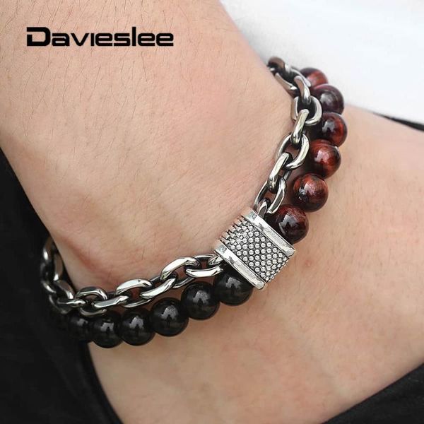 Davieslee Mens Bracelet Red Tiger Eye Stone Beaded Bracelet Black Glass Beads Gunmetal Stainless Steel Charm Jewelry DDB196
Davieslee Mens Bracelet Red Tiger Eye Stone Beaded Bracelet Black Glass Beads Gunmetal Stainless Steel Charm Jewelry DDB196