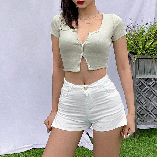 women spring summer t-shirt v neck short sleeve casual crop shirt summer solid button tee shirt mujer 2021 new, White
women spring summer t-shirt v neck short sleeve casual crop shirt summer solid button tee shirt mujer 2021 new, White