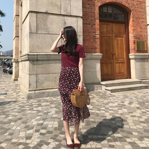 playful suit women's 2020 new with high waist playful suit women's 2020 new t-shirtchiffon skirt t-shirt t-shirt with high waist c, Gray