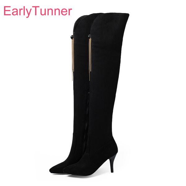2020 brand new fashion black gray women over the knee high boots high heels lady shoes plus big small size 11 32 43 46 48