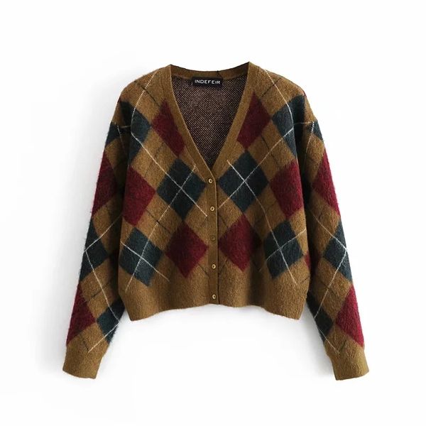 2021 new vintage england style argyle cropped knitted sweater women autumn v neck long sleeve harry styles short cardigan 3224, White;black
2021 new vintage england style argyle cropped knitted sweater women autumn v neck long sleeve harry styles short cardigan 3224, White;black