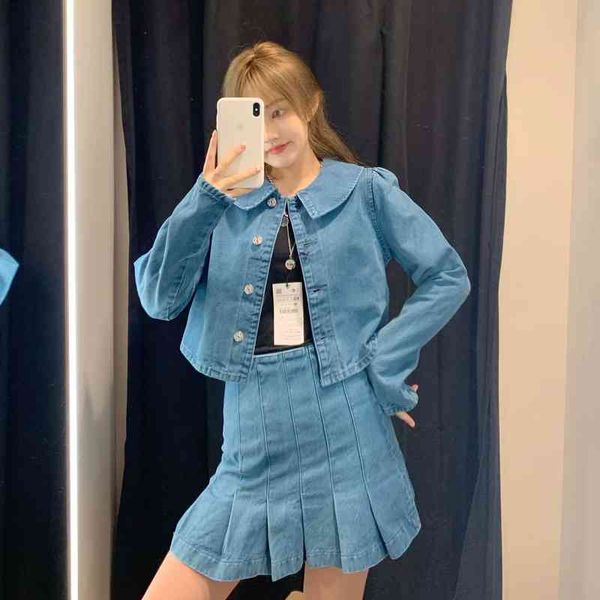 women's jackets spring sweet all-match doll collar denim short jacket + broad skirt jeans plied suit eqkh, Black;brown
women's jackets spring sweet all-match doll collar denim short jacket + broad skirt jeans plied suit eqkh, Black;brown