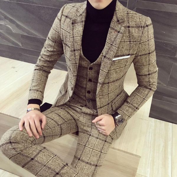 men's suits & blazers plaid groom wear tuxedos korean slim three piece casual large size suit groom's man, White;black
men's suits & blazers plaid groom wear tuxedos korean slim three piece casual large size suit groom's man, White;black