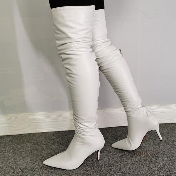 white leather thigh high boots real picture manufacturer back zip up heel 7cm office ladies boots solid custom made shoes women, Black
white leather thigh high boots real picture manufacturer back zip up heel 7cm office ladies boots solid custom made shoes women, Black