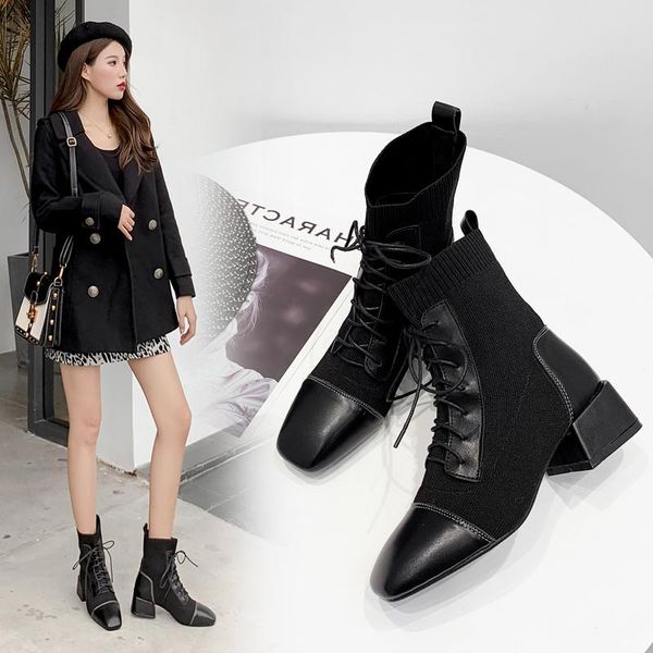 boots cross strap ankle women square heel knitting sock slip on toe knight patchwork shoes zapatos de mujer, Black
boots cross strap ankle women square heel knitting sock slip on toe knight patchwork shoes zapatos de mujer, Black