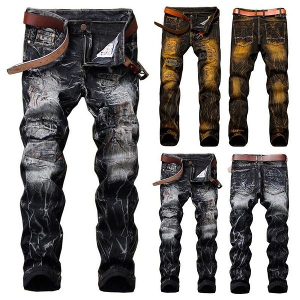men straight jeans frayed jeans rip bike denim pant long pant casual1, Blue 
men straight jeans frayed jeans rip bike denim pant long pant casual1, Blue