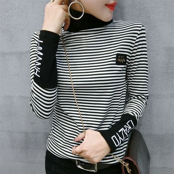 turtleneck women jumper sweaters streetwear clothes fashion female stripes black white stitching letters pullovers knitted lj201127, White;black 
turtleneck women jumper sweaters streetwear clothes fashion female stripes black white stitching letters pullovers knitted lj201127, White;black