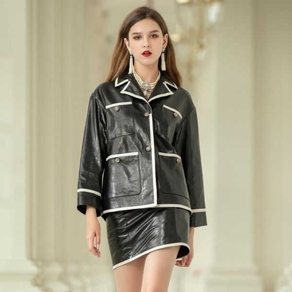 women's leather & faux european station hit color long-sleeved small fragrance pu black shiny loose jacket female casual f131
women's leather & faux european station hit color long-sleeved small fragrance pu black shiny loose jacket female casual f131