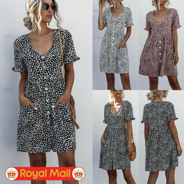 womens summer casual boho button polka dot printed short dress with pockets beach holiday loose waist single-breasted v neck a-line dress, Black;gray
womens summer casual boho button polka dot printed short dress with pockets beach holiday loose waist single-breasted v neck a-line dress, Black;gray