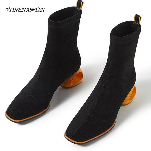 mid heel square toe short boots women's autumn and winter hollow thick strange heel elastic boots flock slip-on new roman shoes, Black
mid heel square toe short boots women's autumn and winter hollow thick strange heel elastic boots flock slip-on new roman shoes, Black