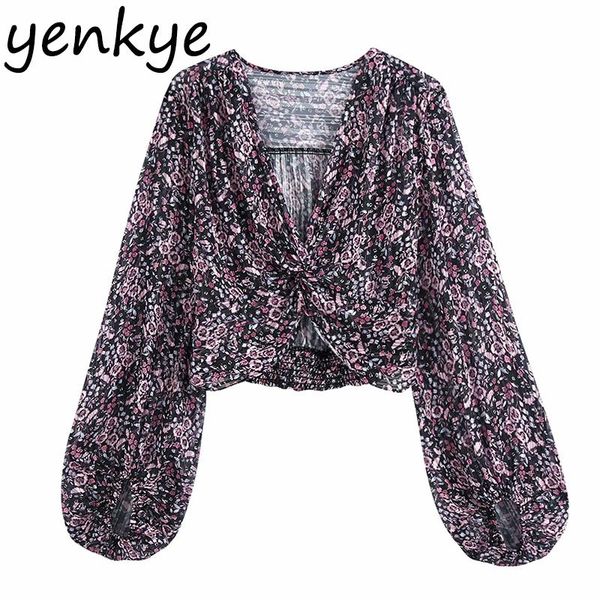 vintage floral print knot blouse shirt women deep v neck lantern sleeve casual crop female fashion summer, White
vintage floral print knot blouse shirt women deep v neck lantern sleeve casual crop female fashion summer, White