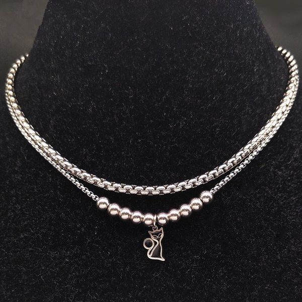 cut cat enamel stainless steel necklace women double layer silver color necklaces pendants jewelry collier ras du cou n18428s05
cut cat enamel stainless steel necklace women double layer silver color necklaces pendants jewelry collier ras du cou n18428s05