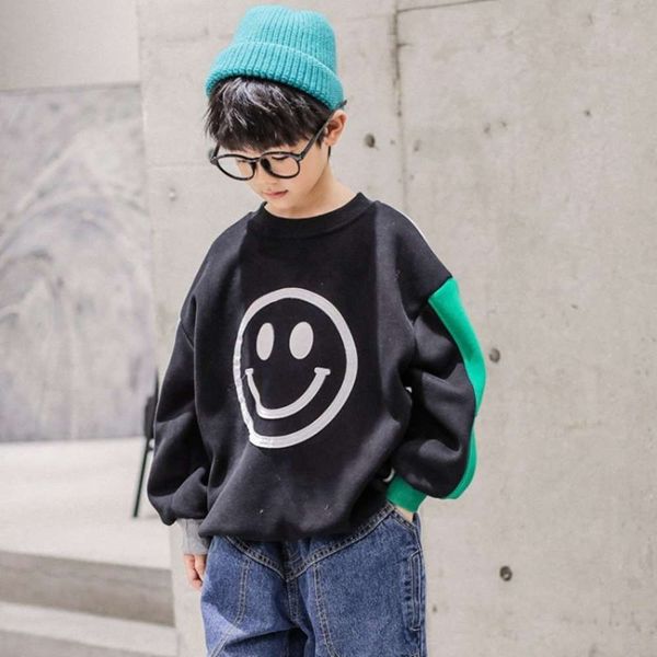 warm and thickened boys' plush sweater children's smiling face print pullover, Black
warm and thickened boys' plush sweater children's smiling face print pullover, Black