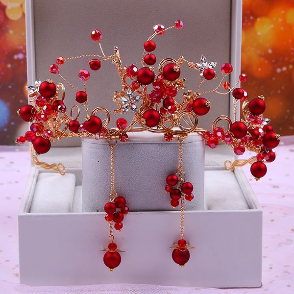 red crown headdress korean super fairy bride wedding hair set atmosphere female toast dress qipao accessories, Silver
red crown headdress korean super fairy bride wedding hair set atmosphere female toast dress qipao accessories, Silver