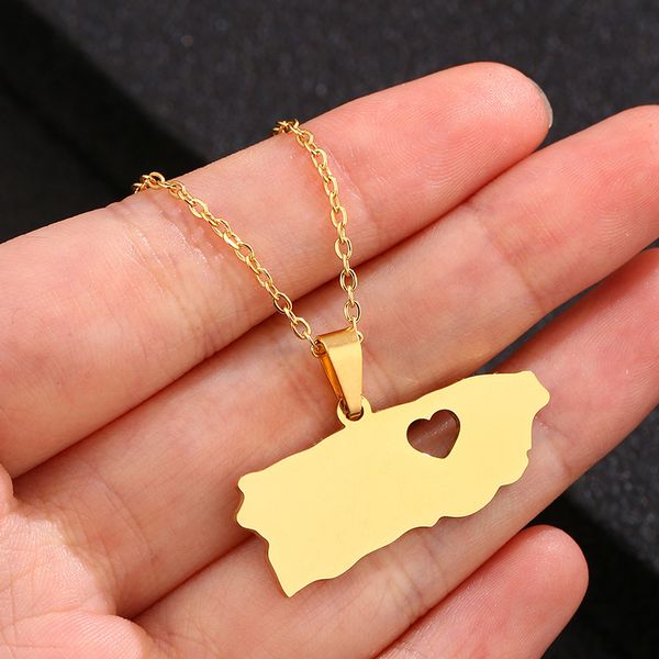 european and american stainless steel heart hollow puerto rico map pendant necklace, Silver
european and american stainless steel heart hollow puerto rico map pendant necklace, Silver
