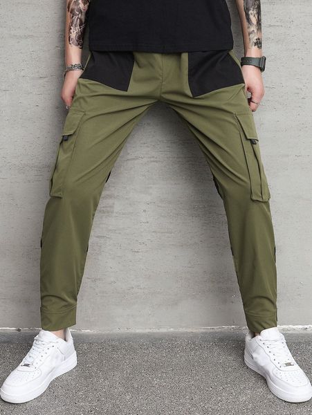 men color block contrast tape flap pocket cargo pants g9p1#, Black
men color block contrast tape flap pocket cargo pants g9p1#, Black