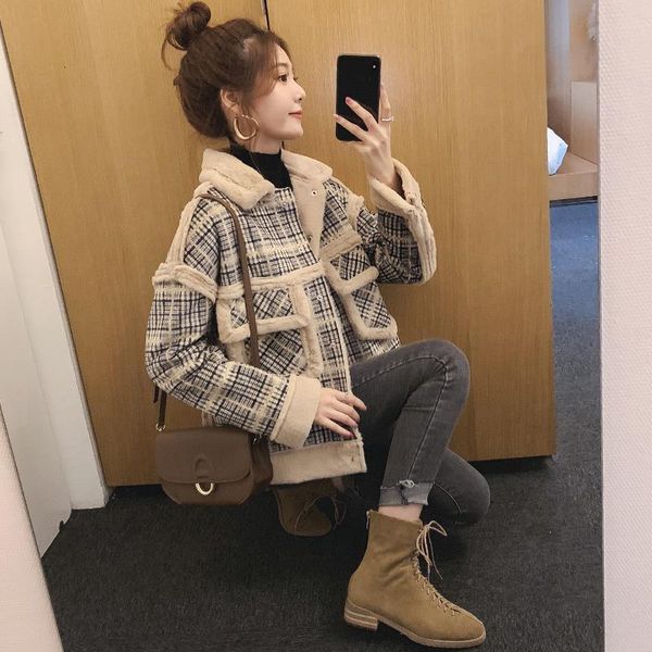 2021 the hair of leather a woman's plaid in addition to short velvet fall winter students thin jacket tide arar, Black;brown
2021 the hair of leather a woman's plaid in addition to short velvet fall winter students thin jacket tide arar, Black;brown