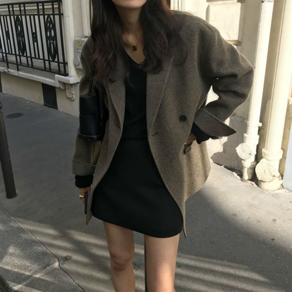 women winter elegant short cashmere overcoat wool coat loose long sleeve double breasted parka oversized chic cloak 201112, Black
women winter elegant short cashmere overcoat wool coat loose long sleeve double breasted parka oversized chic cloak 201112, Black