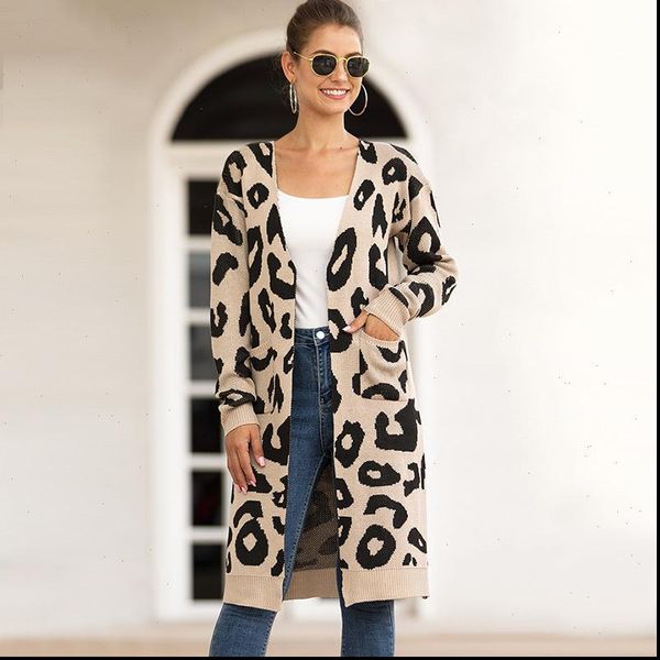women leopard knitted long cardigan long sleeve sweater overcoat for female women 2021 autumn new outwear coats women autumn, White;black
women leopard knitted long cardigan long sleeve sweater overcoat for female women 2021 autumn new outwear coats women autumn, White;black