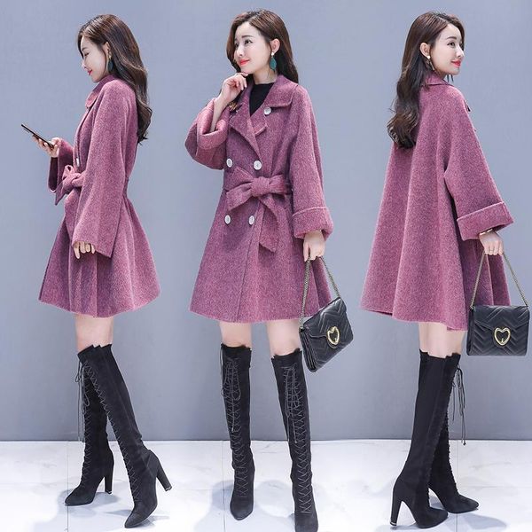 women's wool & blends 2021 autumn winter women double-breasted loose woolen coat wear long solid jacket nizi tie, Black
women's wool & blends 2021 autumn winter women double-breasted loose woolen coat wear long solid jacket nizi tie, Black