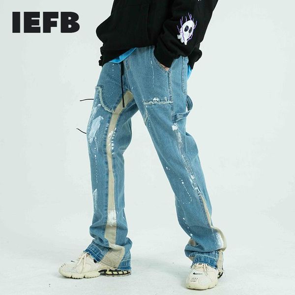 men's jeans iefb painted trousers streetwear drawstring frayed side ribbon loose denim hip hop harajuku pants trendy cloth y4187, Blue
men's jeans iefb painted trousers streetwear drawstring frayed side ribbon loose denim hip hop harajuku pants trendy cloth y4187, Blue