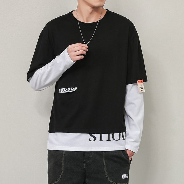 2020 autumn spring fashion oversized fake two pieces black grey tshirt men's long sleeve casual o neck t-shirt for man tees, White;black
2020 autumn spring fashion oversized fake two pieces black grey tshirt men's long sleeve casual o neck t-shirt for man tees, White;black