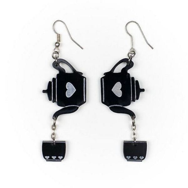 dangle & chandelier qigo acrylic long black heart teapot cup drop earrings exaggerated night club for women, Silver 
dangle & chandelier qigo acrylic long black heart teapot cup drop earrings exaggerated night club for women, Silver