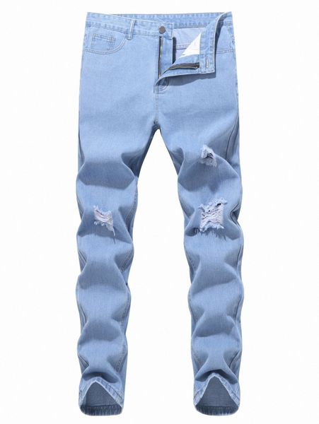 men solid ripped jeans g1hv#, Blue