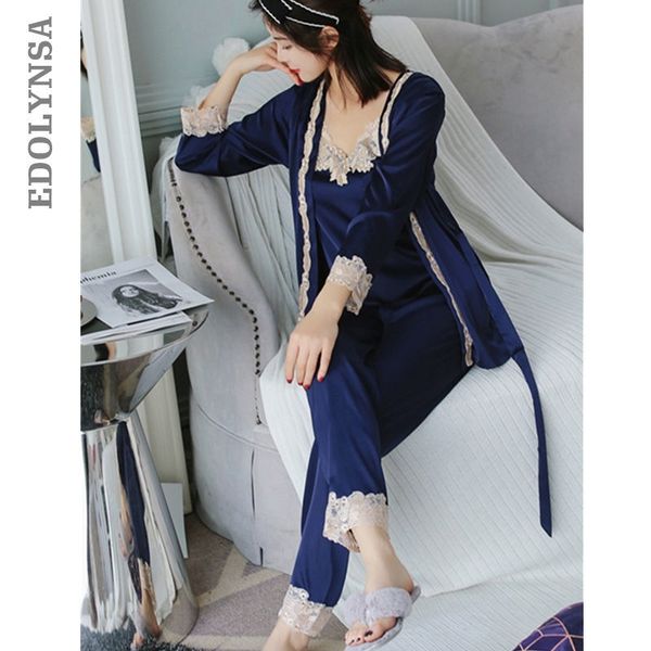 satin three 3 pieces sleepwear female lace silk pajamas set hollow out coat strap vest long pants robe gown sets t207 y200425, Black;red
satin three 3 pieces sleepwear female lace silk pajamas set hollow out coat strap vest long pants robe gown sets t207 y200425, Black;red