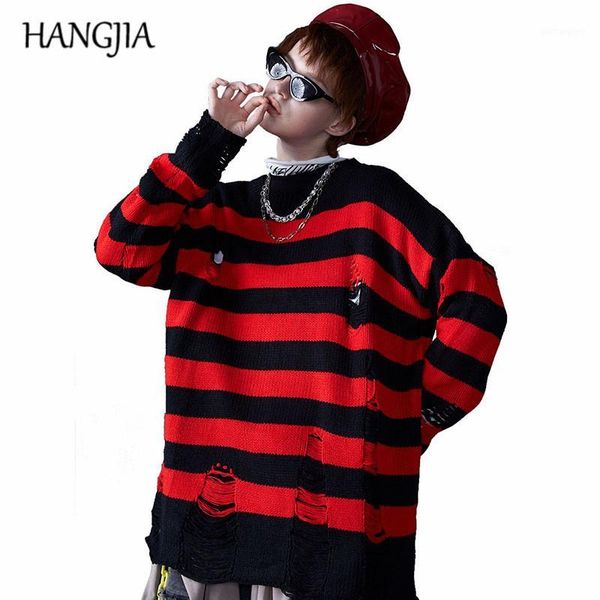 women's black red striped knit sweaters autumn winter hole ripped pullovers women fashion oversized jumpers all-match clothing1, White;black
women's black red striped knit sweaters autumn winter hole ripped pullovers women fashion oversized jumpers all-match clothing1, White;black