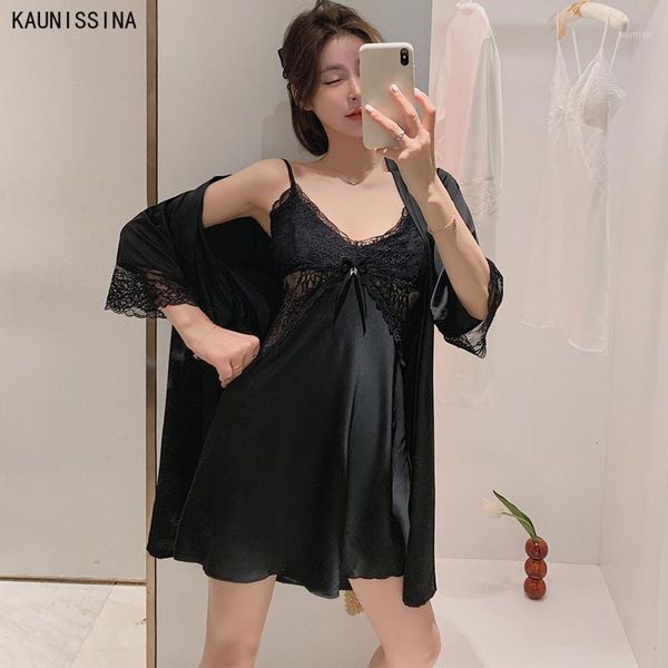 lace satin sleepwear women robe night dress set lingerie nighties nightgown with chest pad kimono bathrobe summer nightwear1, Black;red
lace satin sleepwear women robe night dress set lingerie nighties nightgown with chest pad kimono bathrobe summer nightwear1, Black;red