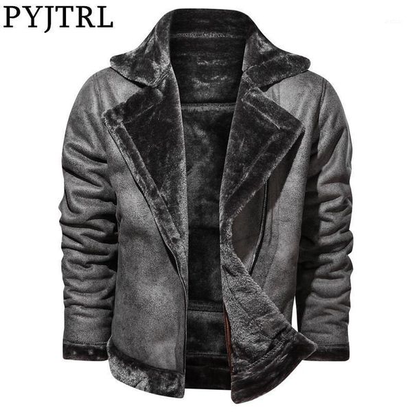 pyjtrl men winter thick fleece lining lapel pu leather jacket1, Black
pyjtrl men winter thick fleece lining lapel pu leather jacket1, Black