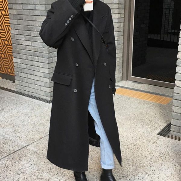 double breasted quilted woolen coat women's retro loose suit collar long black woolen coat for winter 2020, Black;brown
double breasted quilted woolen coat women's retro loose suit collar long black woolen coat for winter 2020, Black;brown