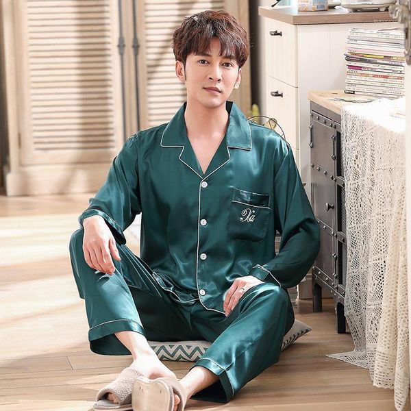 men's new pajamas simulation silk long-sleeved pajamas suit silk korean version of thin home service night suit pizamy damskie1, Black;brown
men's new pajamas simulation silk long-sleeved pajamas suit silk korean version of thin home service night suit pizamy damskie1, Black;brown