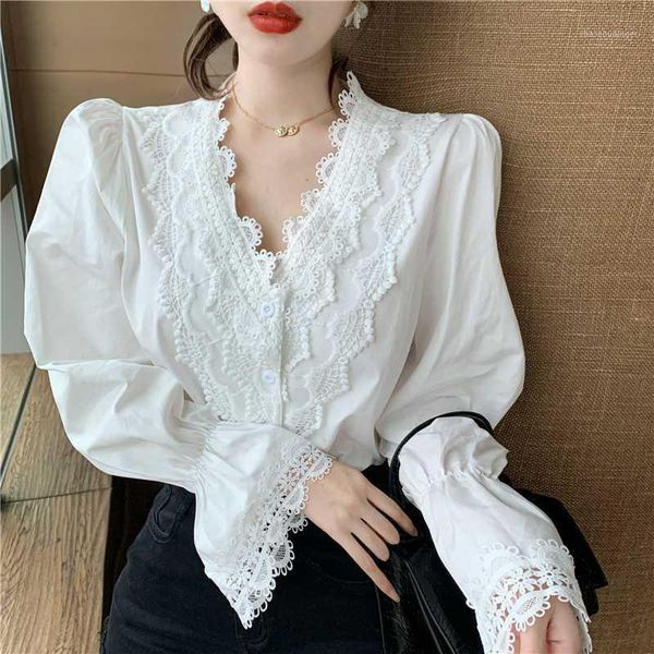 2020 spring new lace spliced v-neck shirt pure color women leisure doll shirt loose long sleeve blouse female, White
2020 spring new lace spliced v-neck shirt pure color women leisure doll shirt loose long sleeve blouse female, White