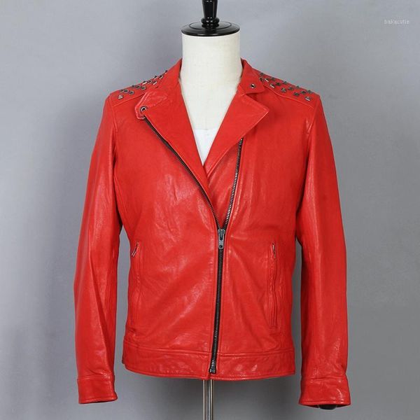 fashion rivets slim fit genuine leather men red sheepskin turn-down collar biker jacket motorcycle coat for male1, Black
fashion rivets slim fit genuine leather men red sheepskin turn-down collar biker jacket motorcycle coat for male1, Black