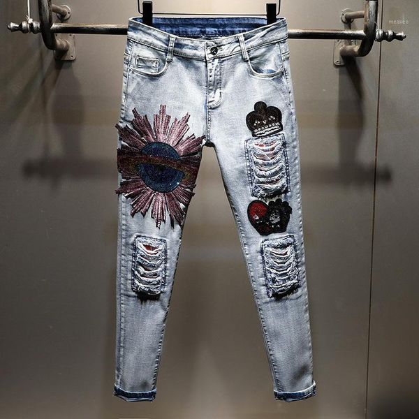 2020 new spring autumn stretch jeans for women hole embroidery planet full-length pants all-match casual students denim trousers1, Blue
2020 new spring autumn stretch jeans for women hole embroidery planet full-length pants all-match casual students denim trousers1, Blue