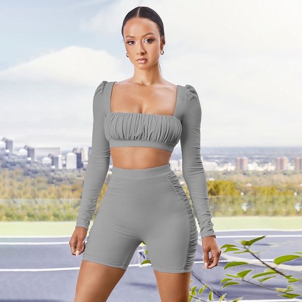 jmw85 women's 2020 summer suit solid color square shorts pleated long sleeve sports new collar and shorts dw4ay, Gray
jmw85 women's 2020 summer suit solid color square shorts pleated long sleeve sports new collar and shorts dw4ay, Gray