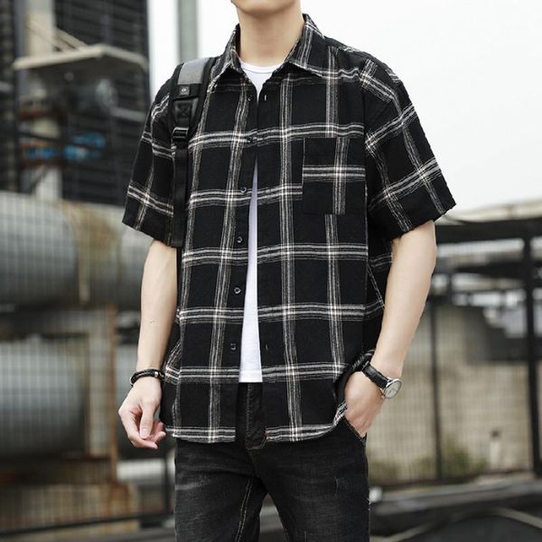 men's casual shirts check shirt trend of youth summer and versatile student short sleeve cardigan1, White;black
men's casual shirts check shirt trend of youth summer and versatile student short sleeve cardigan1, White;black