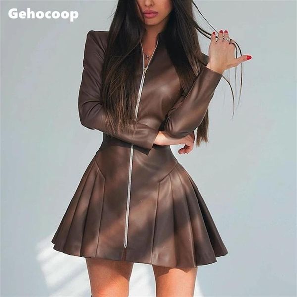 women's dress autumn full sleeve zipper stand neck pu leather mini pleated dresses casual streetwear elegant bodycon ladies, Black;gray
women's dress autumn full sleeve zipper stand neck pu leather mini pleated dresses casual streetwear elegant bodycon ladies, Black;gray