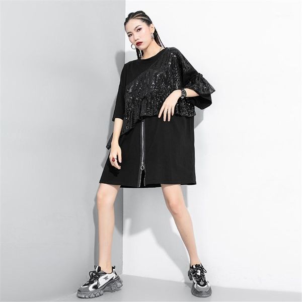 2020 new summer women sequin stitching dresses original personality design female large size zipper black dresses abiti da donna1, Black;gray
2020 new summer women sequin stitching dresses original personality design female large size zipper black dresses abiti da donna1, Black;gray