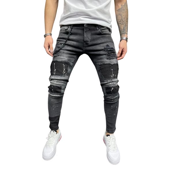 men's distressed stretch ripped biker men hip hop slim fit holes punk denim cotton pants zipper jeans, Blue
men's distressed stretch ripped biker men hip hop slim fit holes punk denim cotton pants zipper jeans, Blue