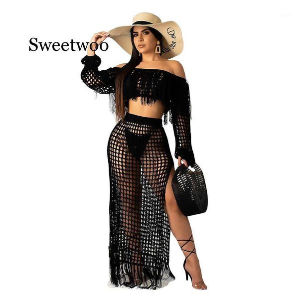 sweetwoo hollow out fishnet tassel knitted two piece set summer beach dress off shoulder lantern sleeve crop + maxi skirt1, White
sweetwoo hollow out fishnet tassel knitted two piece set summer beach dress off shoulder lantern sleeve crop + maxi skirt1, White