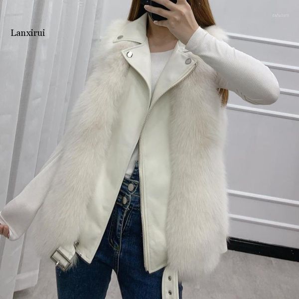 large size casual fur vest with pu sheepskin leather wholeskin fur fashion motorcycle jacket female waistcoat1, Black 
large size casual fur vest with pu sheepskin leather wholeskin fur fashion motorcycle jacket female waistcoat1, Black