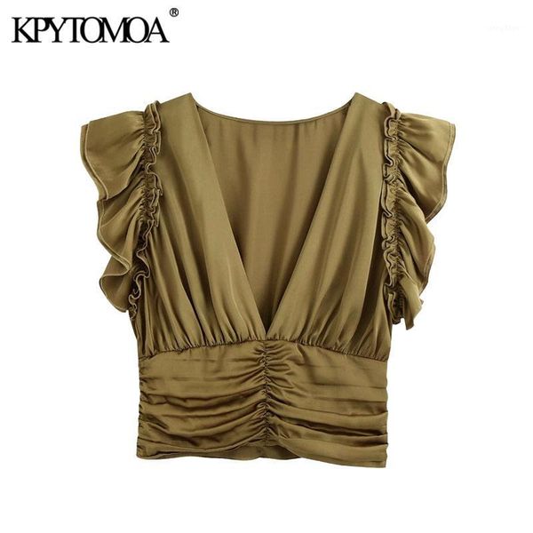 kpytomoa women 2020 fashion with ruffled pleated cropped blouses vintage v neck sleeveless back zipper female shirts chic 1, White
kpytomoa women 2020 fashion with ruffled pleated cropped blouses vintage v neck sleeveless back zipper female shirts chic 1, White