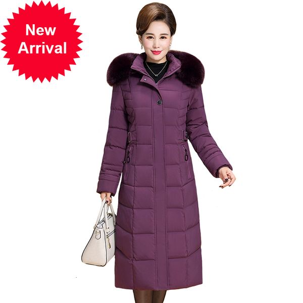2020 new plus size 6xl jacket women hooded fur collar x-long thicken middle-aged womens winter coats cotton long parkas, Black