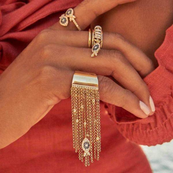 925 sterling silver lucky fish chain tassel ring zircon yellow gold blue eyes fish ring for women party wedding jewelry, Golden;silver
925 sterling silver lucky fish chain tassel ring zircon yellow gold blue eyes fish ring for women party wedding jewelry, Golden;silver