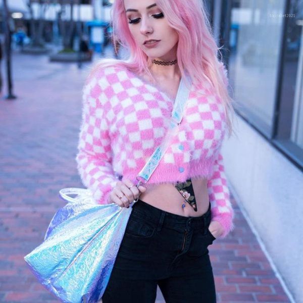 women's knits & tees 2021 pink grid short plaid women mink cashmere v-neck cardigans fashion slim ladies knitted soft female sweaters l, White
women's knits & tees 2021 pink grid short plaid women mink cashmere v-neck cardigans fashion slim ladies knitted soft female sweaters l, White